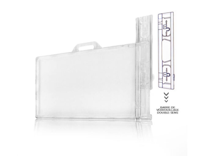 Rigid transparent security badge holder with locking system sens 2