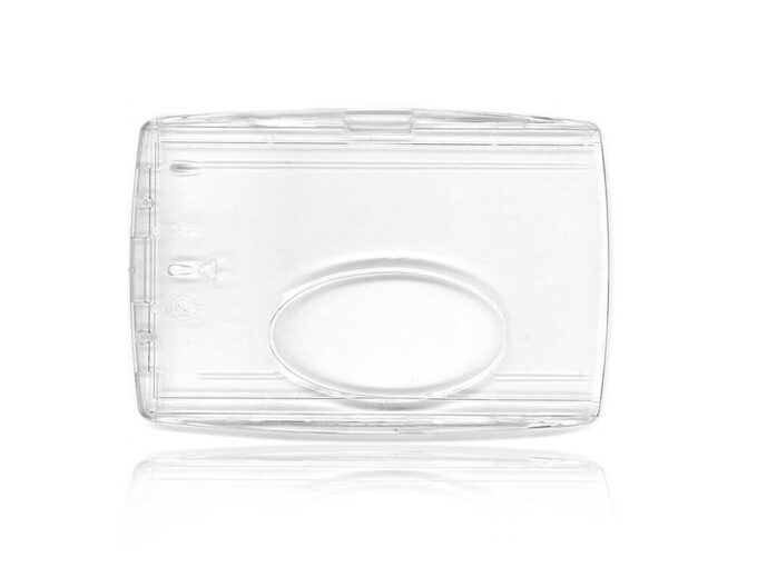 Porte-badge rigide transparent avec fenêtre basse et attache horizontale face avant