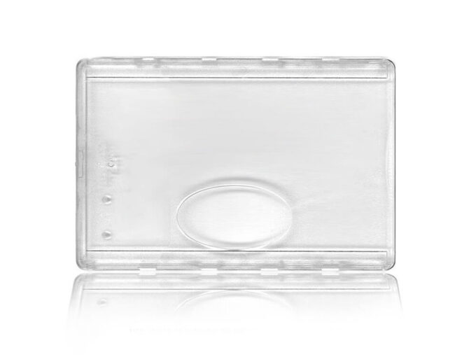 Rugged transparent card holder with low window front side