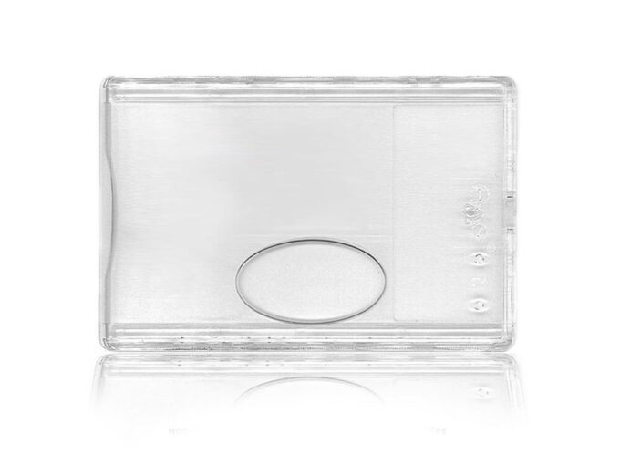 Rugged transparent card holder with low window back side